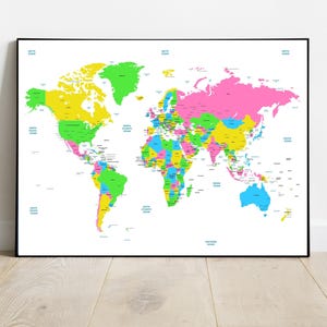 Carte du monde détaillée avec les capitales, décoration murale éducative, cadeau pour enseignant, décoration intérieure unique