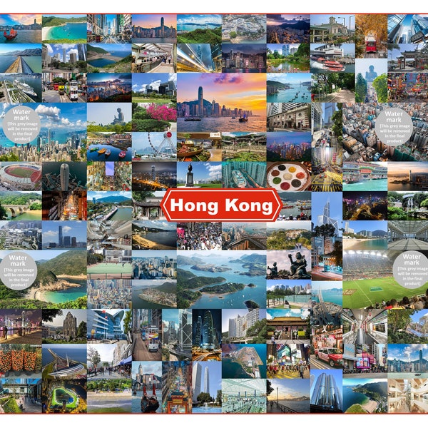 Hong Kong poster, Beautiful Hong Kong, Images of Hong Kong, Large colourful Cathay collage, Bucket list sightseeing, Bright HK images