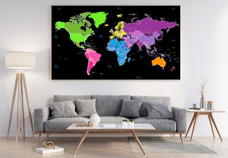 World Countries Map, Kids Bright Educational Poster, Large Colourful
