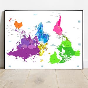 South Up World Map Geography Wall Art Modern Office Decor Classroom Map Print Educational Wall Art Teacher Gift Unique Home Decor World