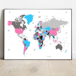 Detailed World Map with capital cities Wall Art Educational Geography Print Teacher Gift Unique Home Décor Modern office Classroom Aid