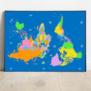 Carte du monde à l'envers, décoration murale éducative, cadeau pour enseignant, décoration intérieure unique, aide à la classe moderne