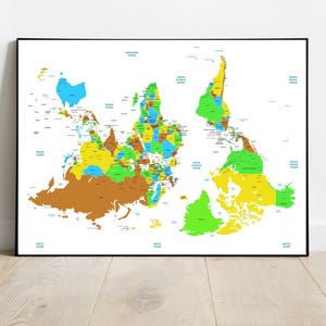Carte du monde à l'envers, décoration murale éducative, cadeau pour enseignant, décoration intérieure unique, aide à la classe moderne