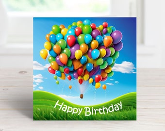 Happy Birthday Card, printable digital birthday card, balloon birthday card, instant download, birthday wishes, happy birthday card