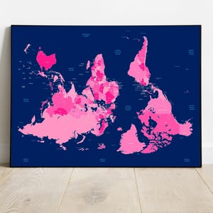 Carte du monde à l'envers, décoration murale éducative, cadeau pour enseignant, décoration intérieure unique, aide à la classe moderne