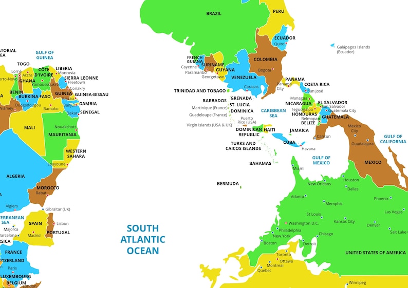 Sotuth Up Map Example Upside Down World Map – South up Wall Art Print for Home, Office ...