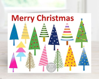 Set of 2 Merry Christmas cards, Happy Xmas, Printable festive card, Digital seasons greetings card, Instant download greeting card, Hanukkah