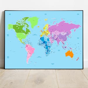 Carte du monde détaillée avec les capitales, décoration murale éducative, cadeau pour enseignant, décoration intérieure unique