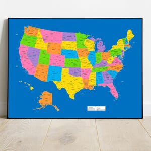 Carte des États-Unis, carte détaillée des États-Unis d'Amérique,plus grandes villes américaines,carte colorée pour la décoration intérieure,