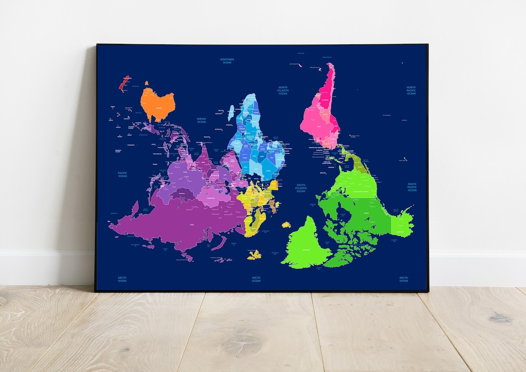 South up World Map Geography Wall Art Modern Office Decor Classroom Map ...