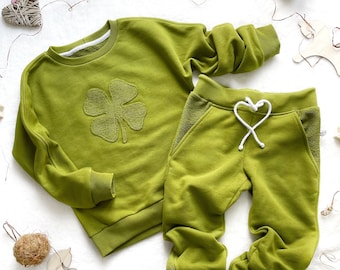 St. Patrick's Day Baby Green Sweatshirt and Pants | Irish Clover Shamrock Sweatshirt