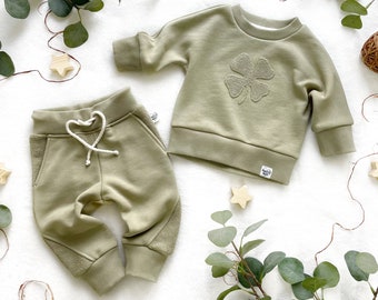 Baby olive St Patrick's Day sweatshirt and trousers set | Irish Clover Shamrock sweatshirt set | Lucky suit