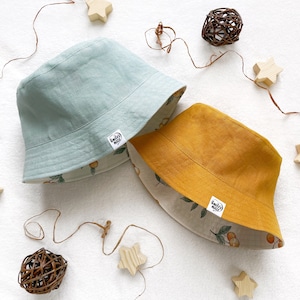 Summer Linen Sun Hat in Tangerine Floral Print | Reversible Bucket Hat for Cottagecore Vibes