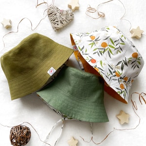 Vintage linen sun hat | Tangerine bucket hat | Floral sun hat | Reversible sun hat | Cottagecore clothing