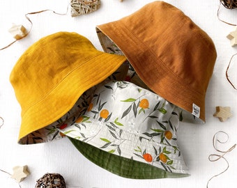 Linen sun hat | Tangerine bucket hat | Floral sun hat | Reversible sun hat | Cottagecore clothing