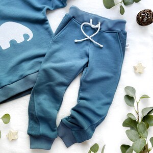 Children's blue set of sweatshirt with dinosaur and trousers Dinosaur baby clothes Dino patch suit image 4