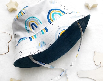 Rainbow Print Linen Bucket Hat - Reversible, 5 Colours, Sun Hat for All Ages