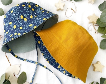 Linen sun hat | Yellow bucket hat | Floral sun hat | Reversible sun hat | Cottagecore clothing