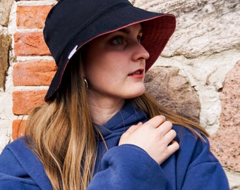 Sombrero de lino reversible hecho a mano - Sombrero de sol de ala ancha para mujer, colores bicolor personalizados