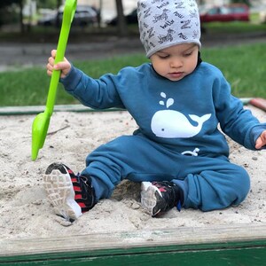 Children's blue set of sweatshirt with dinosaur and trousers Dinosaur baby clothes Dino patch suit image 7