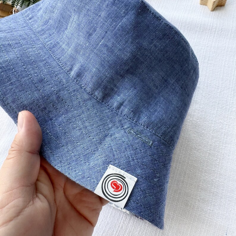 Reversible Linen Baby Bucket Hat - Blueberry Print, Cottagecore Sun Hat for Toddler image 4