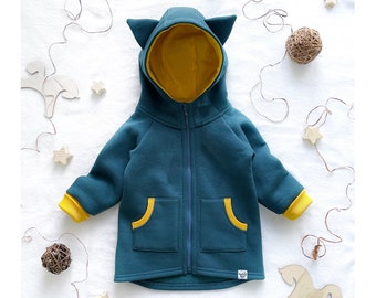 Kid's turquoise jacket with cat ears | Warm spring jacket | Handmade Easter gift | Cat ears jacket