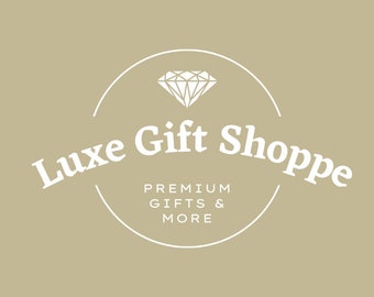 May include: White logo with a diamond graphic and the text "Luxe Gift Shoppe" in a circle. The text "Premium Gifts & More" is below the circle.