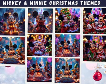 Disney Christmas Mickey Minnie Digital Papers Pack, Clipart Bundle, Stickers, Santa Mickey, Mickey & Minnie Christmas Themed Digitals