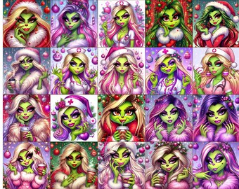 Sticker Grinches AI généré, fichier de coupe visage Grinch, le Grinch PNG, Clipart unique de Grinch, dessin animé Grinch Clipart, pack d'autocollants Grinch mignon