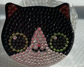 Black cat, yellow cat, white cat shaped, compact mirror, double sided, double mirror, diamond art, unique gift item, kitty mirror