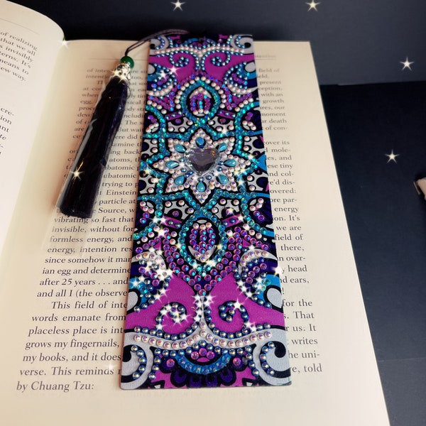 Rhinestone book mark, mosaic print, with tassel, dazzling, jeweled bookmark