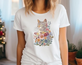 Cat Shirt Garden Cat Floral Cat Mom Shirt Kitten Tee Shirt Animal Lover Shirt Childless Cat Lady Shirt Cat Lady Shirt Cat Mom Tee