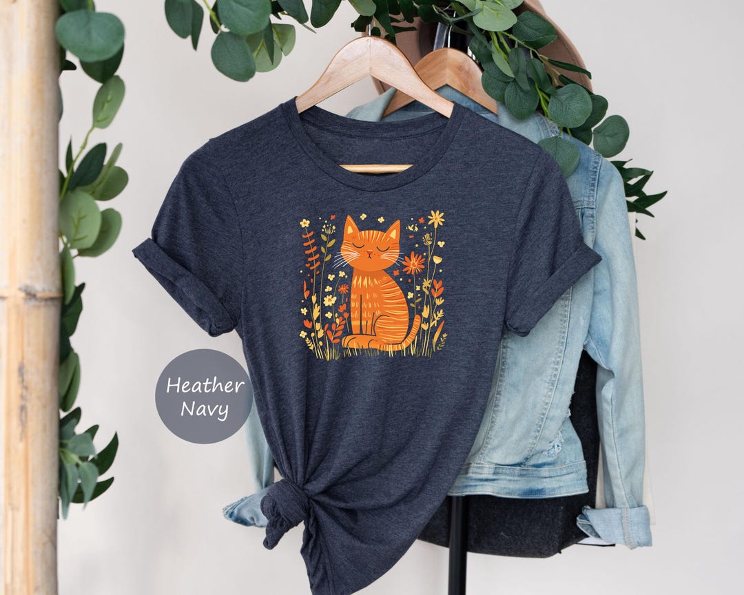 Orange Cat Floral Shirt: Cottagecore Cat Mom Tee - Etsy