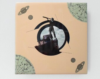 Azulejo cerámico decorativo para pared con diseño de explorador, 15 cm x 15 cm / Decoración para viajeros del mundo