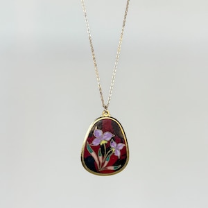 Vintage Cloisonne Floral Pendant Necklace, 18K Gold Filled Cloisonne Jewelry, Vintage Enamel Cloisonne Pendant, Vintage Flower Necklace