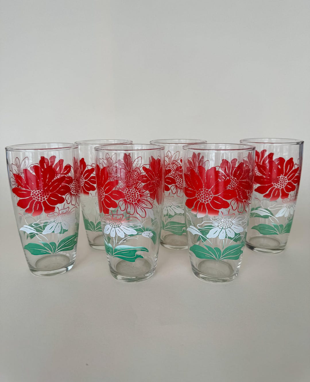 Vintage MCM Swanky Swig Flower 6 Piece Glass Tumbler Set Kraft Foods ...