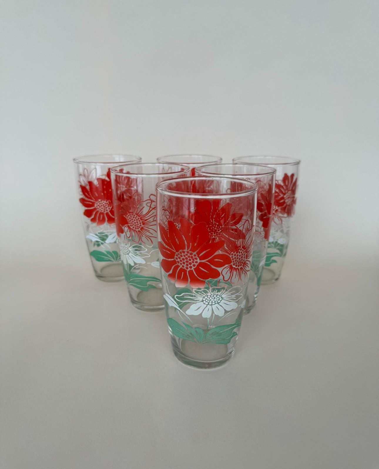 Vintage MCM Swanky Swig Flower 6 Piece Glass Tumbler Set Kraft Foods ...