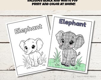 Printable Elephant Coloring Page| Kids Safari Animal Art| Instant Download PDF| Black and White DIY Craft| Coloring Sheet for Children