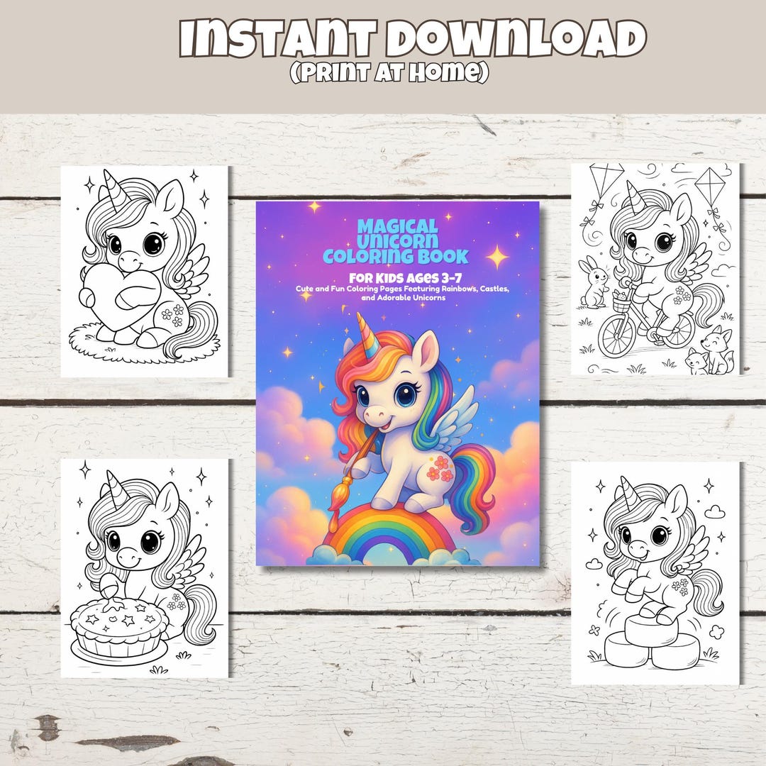 Unicorn Coloring Book for Kids| 50 Printable Pages| Kawaii Cute ...