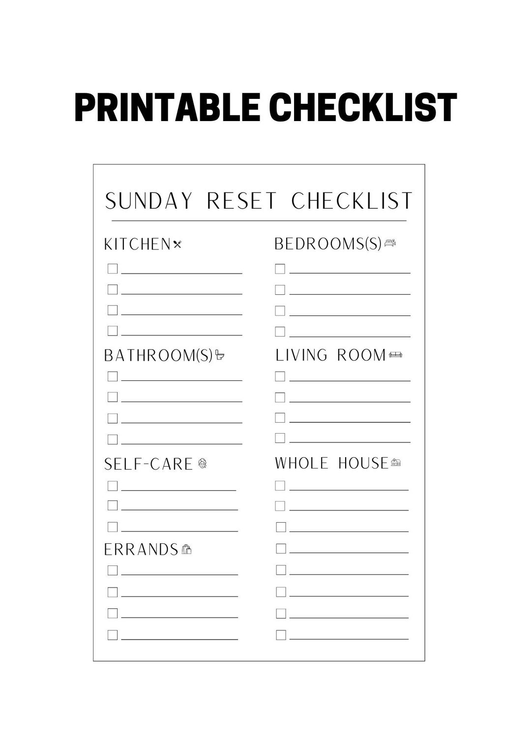 Printable Sunday Reset Checklist Sunday To do List PDF Digital Reset 