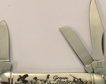 GROUSE Hunter scene with Setter dog… NEW in box … 3 blade