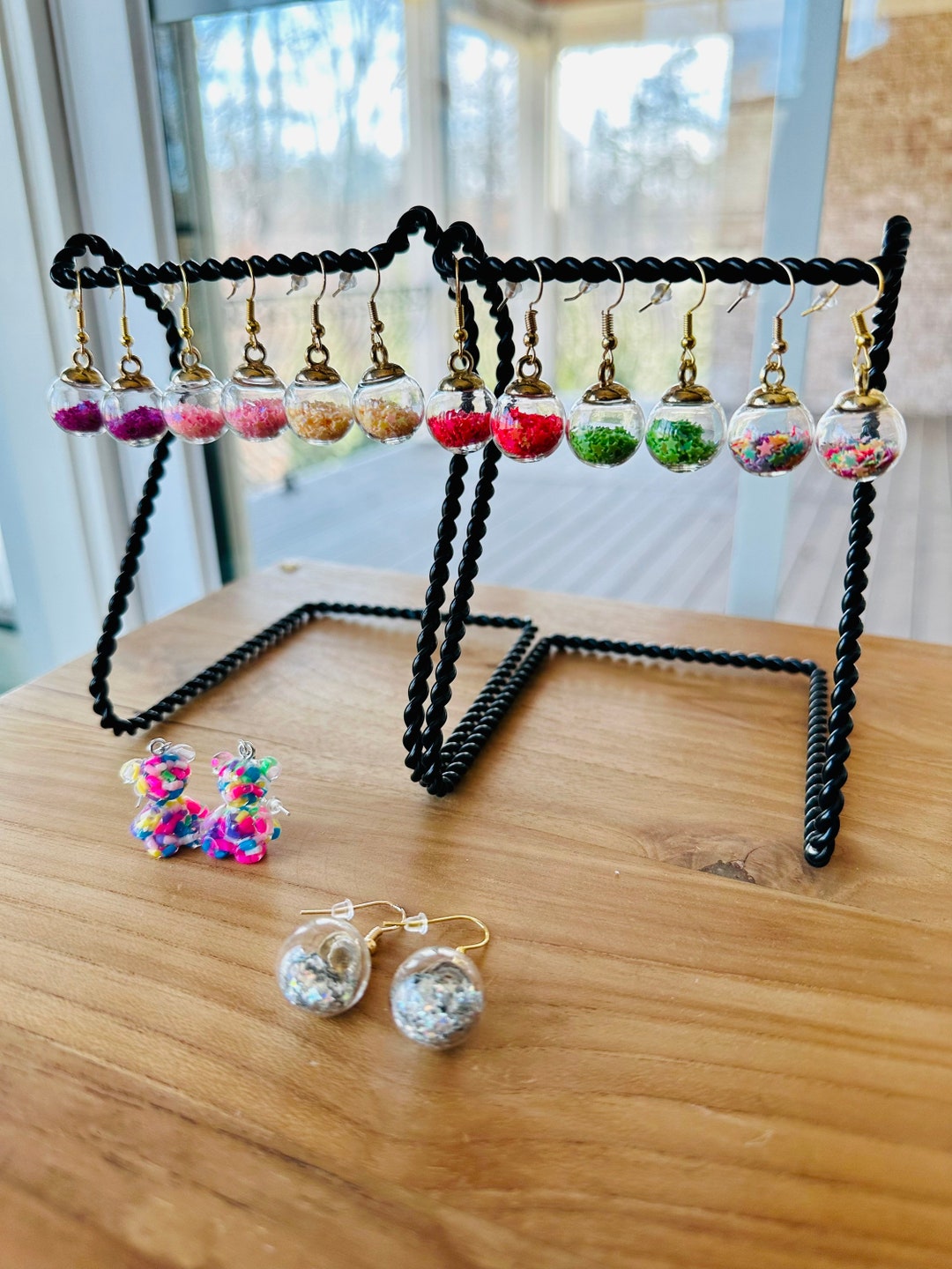 Confetti Glass Ball Earrings, Glass Ball Starfilled Earrings, Glass Ball Ballfilled Earrings