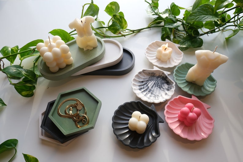 Bubble candle 3x3 Bubble Candle and Jesmonite Bundle Choose your Tray & Scent Oval, Seashell, Hexagonal Tray Home Decor image 3