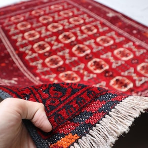 5x7 Ft Red Turkmen Vintage Rug, Afghan Hand knotted Veg Dye Wool Rug, Red Traditional Bokhara Rug, Oriental Turkmen Rug, Bedroom Rug 5x7 Ft