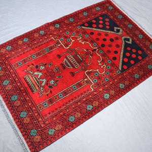 Antiker afghanischer Gebetsteppich, 3x4 Fuß, afghanischer handgemachter Wollteppich, Vintage Gebetsteppich, turkmenischer Gebetsteppich, orientalischer Gebetsteppich, Boho