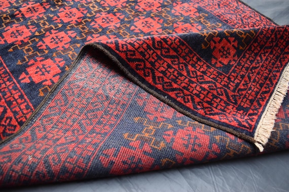 2.11x4.8 Ft Gorgeous Baloch Rug, Red Blue Geometrical Rug, Afghan Handmade Rug, Bokhara Oriental Rug, Afghan Rug, Area Rugs, Living Room Rug