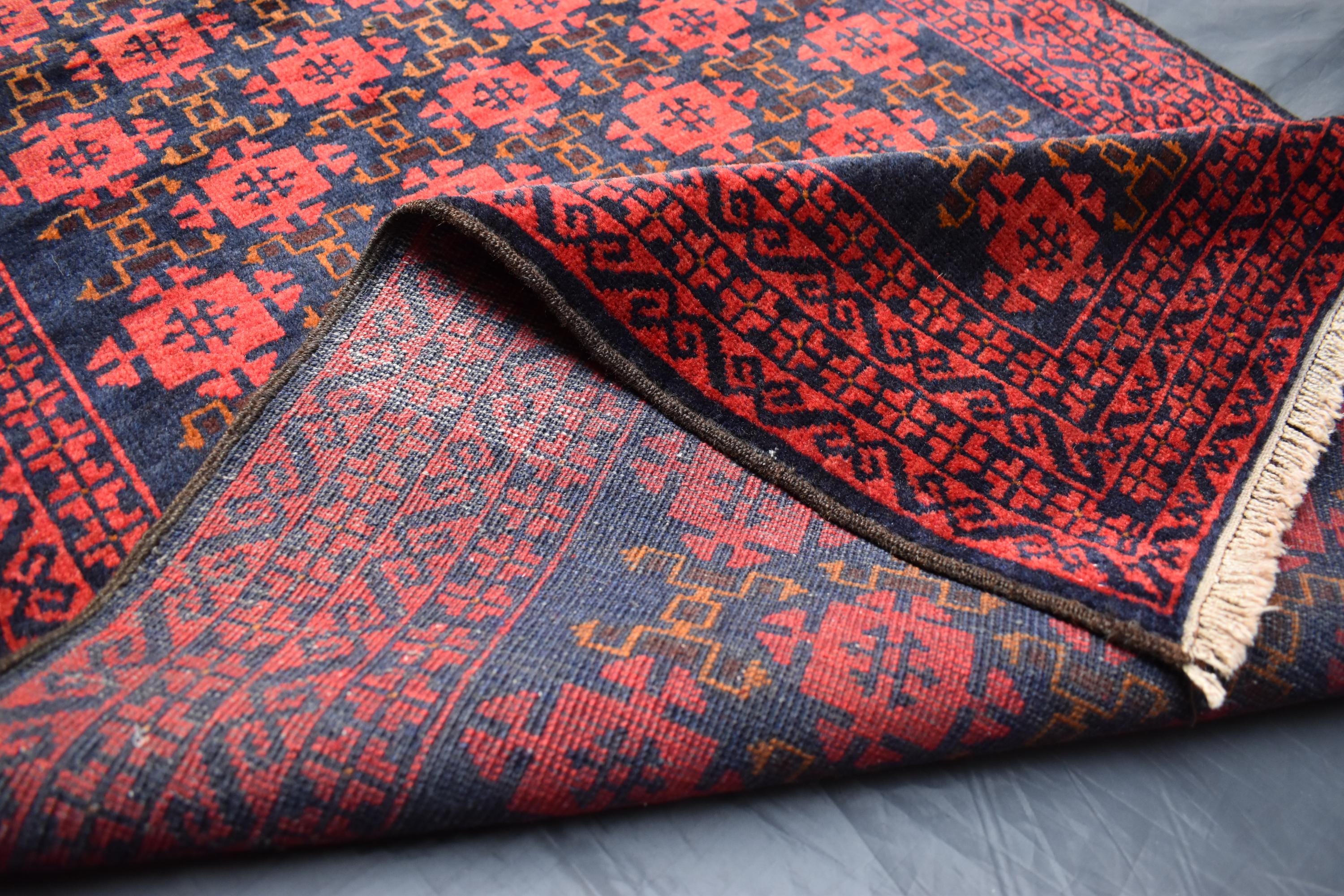 2.11x4.8 Ft Gorgeous Baloch Rug, Red Blue Geometrical Rug, Afghan Handmade Rug, Bokhara Oriental Rug, Afghan Rug, Area Rugs, Living Room Rug