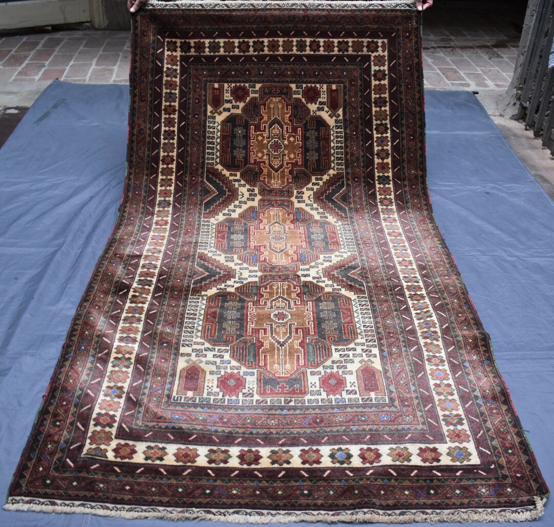 48/89 "紫水晶" Afghan Baluchi  Vintage Rug 6.11 X 3.9 Ft, Handmade Caucasian Vintage Rug, Baluchi Rug