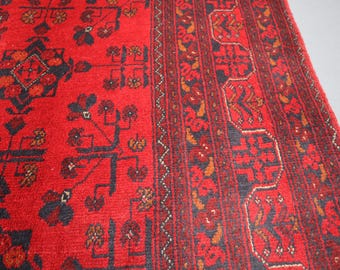 4x6 Ft RED BOKHARA RUG/ Alfombra afgana de área de lana hecha a mano/ Alfombra oriental Tekke Bukhara/ Alfombra de dormitorio/ Alfombras de mesa de comedor/ Alfombra afgana oriental/ Alfombras