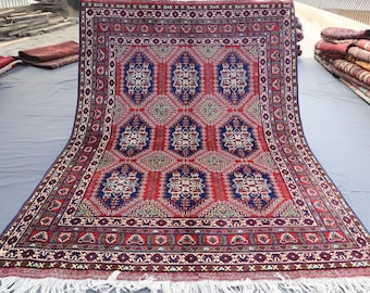 5.0x6.5 Ft Turkmen Geometric Rug, Afghan Area Rug, Turkmen Handmade Wool Rug, Turkish Medallion Geometric Rug, Bohemian Rug, Office Rug 5x6
